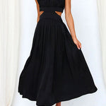 Margovil Mockneck Cut Out Waist Pockets Swing Dress