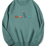 Cartoon Dinosaur Print Cotton Sweatshirt