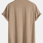 Linen And Rayon Blend Stand Collar Shirt & Linen Cotton Blend Drawstring Striped Shorts