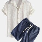 Geometric Jacquard Eyelet Cuban Shirt & Linen Cotton Blend Shorts