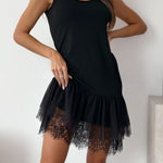 Sleeveless Patchwork Ruffle Hem Mini Matching Dress