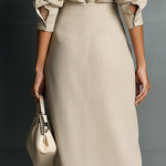Women's Beige Cotton Blend Shirt And Skirt Set