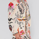 Puff Long Sleeves Button Up Floral Print Ruffle Mini Dress