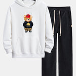 Hip Hop Bear Print Relax Fit Hoodie & Straight Leg Corduroy Pants