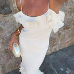 Margovil Spaghetti Strap Open Back Ruffle Trim Maxi Dress
