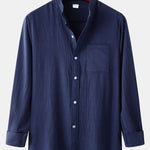 Long Sleeved Textured Stand Collar Shirt