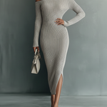 Women's Gray One-shoulder Knitted Dress