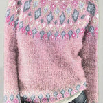 Margovil Long Sleeves Diamond Print Fuzzy Sweater(in 3 Colors)
