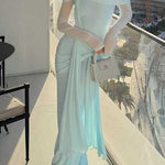 Margovil Off Shoulder Long Sleeves Knot Waist Draped Maxi Dress