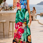 Halter Neck Abstract Floral Print Maxi Dress