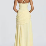 Margovil Sleeveless Back Criss Cross Solid Flowy Maxi Dress