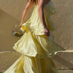 Margovil Adjustable Strap Ruffle Layered Satin Maxi Dress