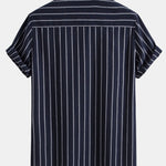 Cotton Blend Striped Button Up Shirt & Straight Leg Linen Pants