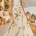 Margovil Boat Neck Sleeveless Floral Print A-line Maxi Dress