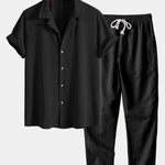 Short Sleeve Waffle Cuban Shirt & Straight Leg Linen Pants