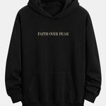 Faith Over Fear Print Relax Fit Hoodie & Drawstring Corduroy Cargo Jogger Pants