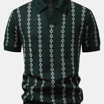 Geometric Knit V Neck Polo Shirt