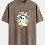 Ghost Slogan Print Washed Distressed Drop Shoulder T-Shirt