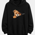 Zipper Bear Print Relax Fit Hoodie