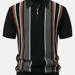 Stripe Knit Zip Up Polo Shirt & Straight Leg Ribbed Pants
