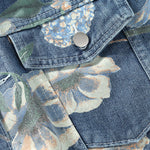 Relax Fit Flower Print Washed Denim Jacket