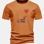 Regular Fit Heart-shaped Balloon Dachshund Print Cotton T-Shirt