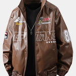 Fleece Lined Embroidery Leather Racing Jacket
