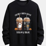 Halloween Coffee Print Relax Fit Sweatshirt
