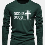 Long Sleeve God Is Good Cross Print Cotton T-Shirt