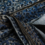 Leopard Print Washed Distressed Denim Baggy Pants