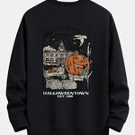 Halloween Pumpkin Town Print Relax Fit Sweatshirt