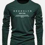 Long Sleeve NY Brooklyn Print Cotton T-Shirt