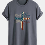 Regular Fit Retro American Flag Cross Print Cotton T-Shirt