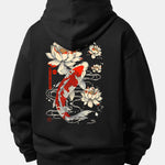 Lotus Carp Print Relax Fit Hoodie