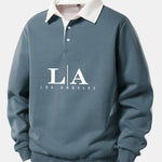 Los Angeles Print Contrast Polo Collar Sweatshirt