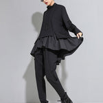 High-Low A-Line Falbala Split-Joint Split-Back High-Neck T-Shirts Tops