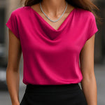 Loose Raglan Sleeve Solid Color Split-Joint V-Neck Blouses&Shirts Tops