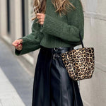 High-neck cropped lazy style knitted sweater