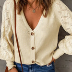 V Neck Long Sleeve Button Down Ribbed Sweatshirts Cardigan