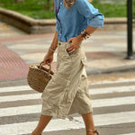 Loose Wide Leg Buttoned Pockets Solid Color Split-Joint Capri-Pants Cropped Trousers