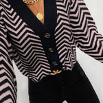 Long Sleeve V Neck Open Front Striped Knit Cardigan Sweaters