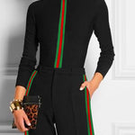 Long Sleeves Skinny Contrast Color Striped High Neck T-Shirts Tops