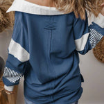 Light French Beige Striped Patchwork Collar Sweatshirt