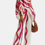 Urban Wide Leg Loose Printed Off-The-Shoulder Blouses &Casual Pants Two Pieces Set