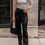 Hudgens Faux Leather High Rise Pocketed Loose Stretch Pants