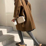 Long Sleeves Loose Buttoned Pockets Solid Color Split-Joint Notched Collar Woolen Coat