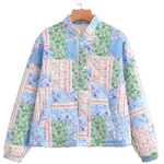 Loose Stand Collar Long Sleeve Floral Printed Cotton Jacket