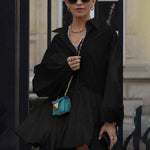 Urban Puff Sleeves Buttoned Split-Joint Solid Color Lapel Mini Dresses Shirt Dress