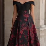 Off-Shoulder Floral Print A-Line Midi Dress