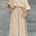 Skew Neck Lantern Sleeve Top & Wide Leg Pants Set